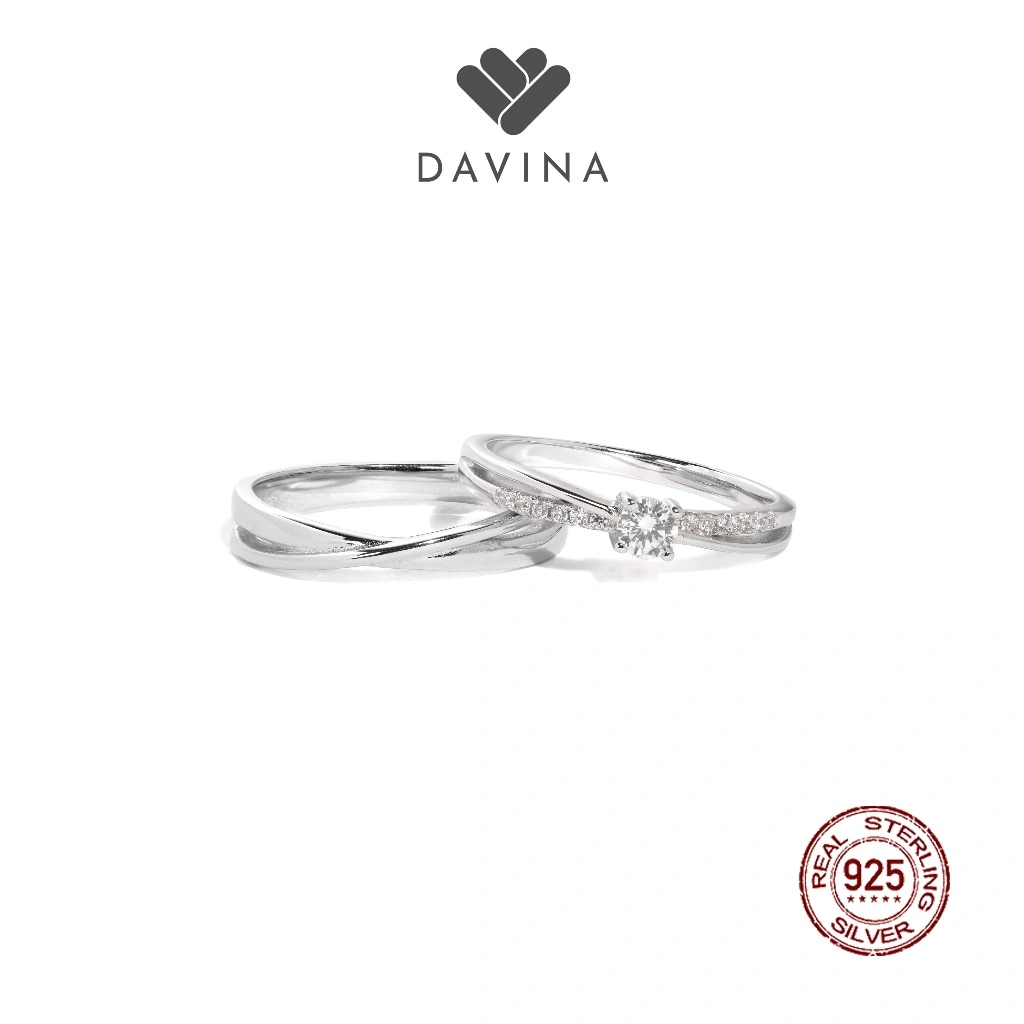 DAVINA Couple Prince Belle Rings Sterling Silver 925 - Cincin Sepasang Perak S925 Tunangan