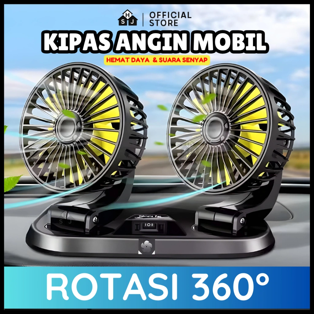 Kipas Angin Mobil 2 Kepala 12 Volt / Kipas Pendingin Mobil Truck Kipas Dashboard Mobil Multifungsi 360 Derajat