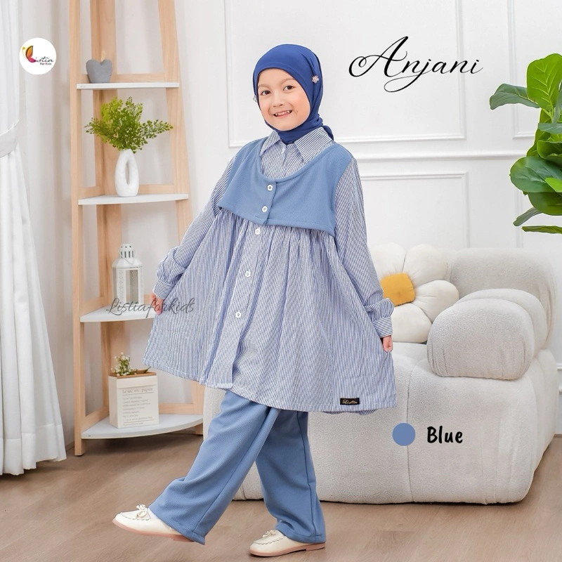 One Set Anak Perempuan ANJANI- Setelan Celana Anak Perempuan 1-12 Tahun Bahan Crinkle & Knitt Premium by Listiaforkids