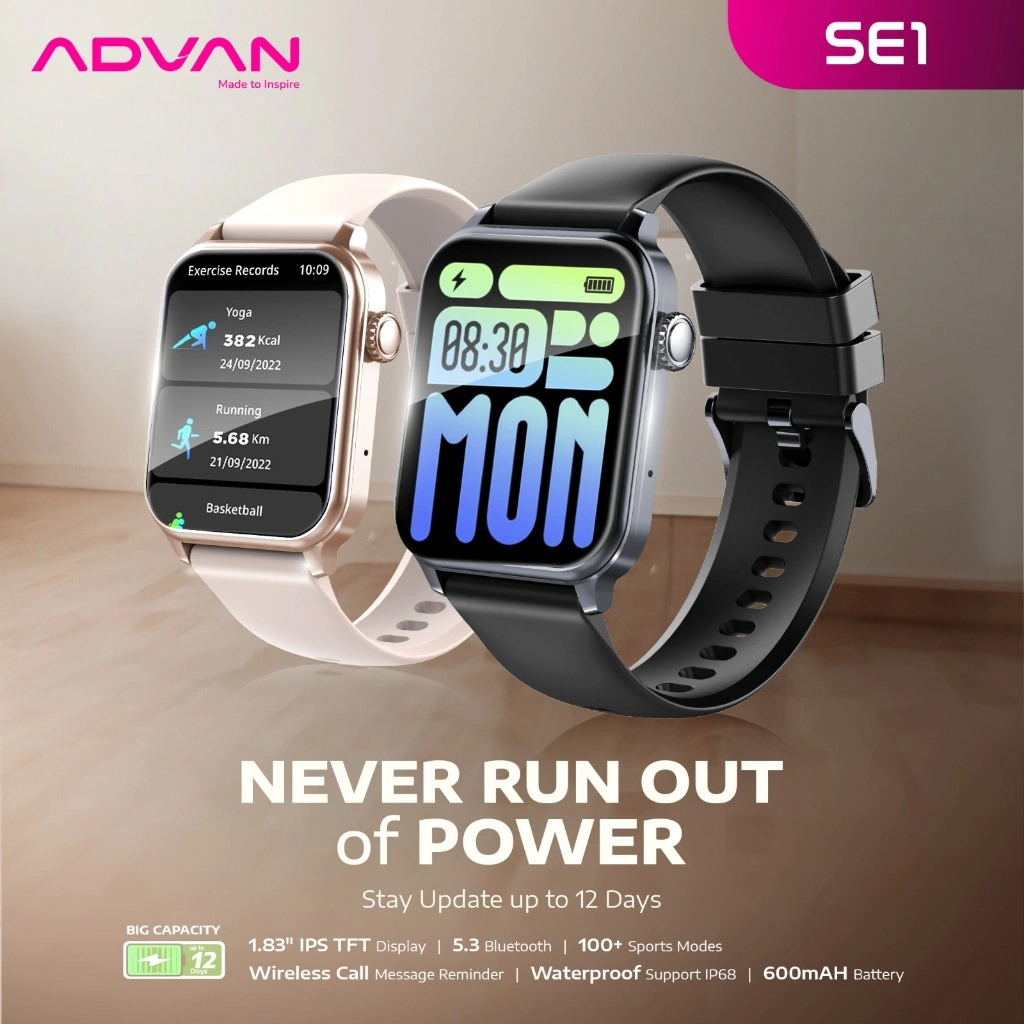 [PROMO SPECIAL] ADVAN Smartwatch SE1 | IPS 1.83" | Bluetooth Calls | Bluetooth 5.2 | Ai Voice Assistant | 100+ Sport Mode | Waterproof IP68 | Up To 30-Days Battery Life