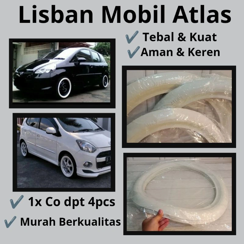 4Pcs lis ban mobil putih Merk ATLAS  SIZE Standar & Classic Mini Ring 12.13.14.15.16 whitewall