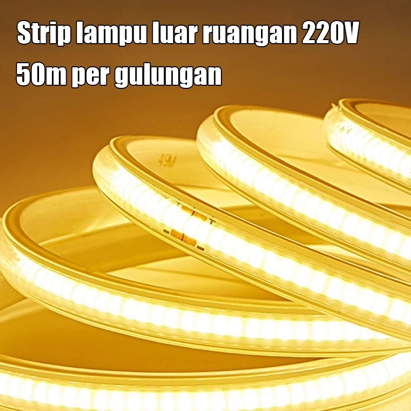Strip Lampu 220V Super Terang Tahan Air 50M Gulungan Penuh  Neon Mewah Strip Lampu Hias Luar Ruangan