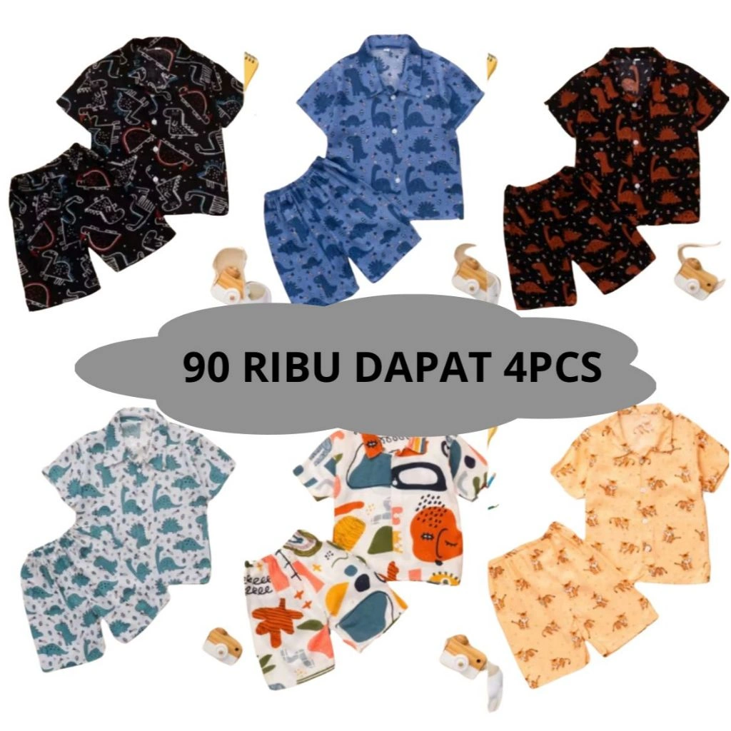GORSIR BAJU ANAK 3 SET DAN 4 SET RAYON ANAK/PIYAMA ANAK RAYON USIA 2-6 TAHUN