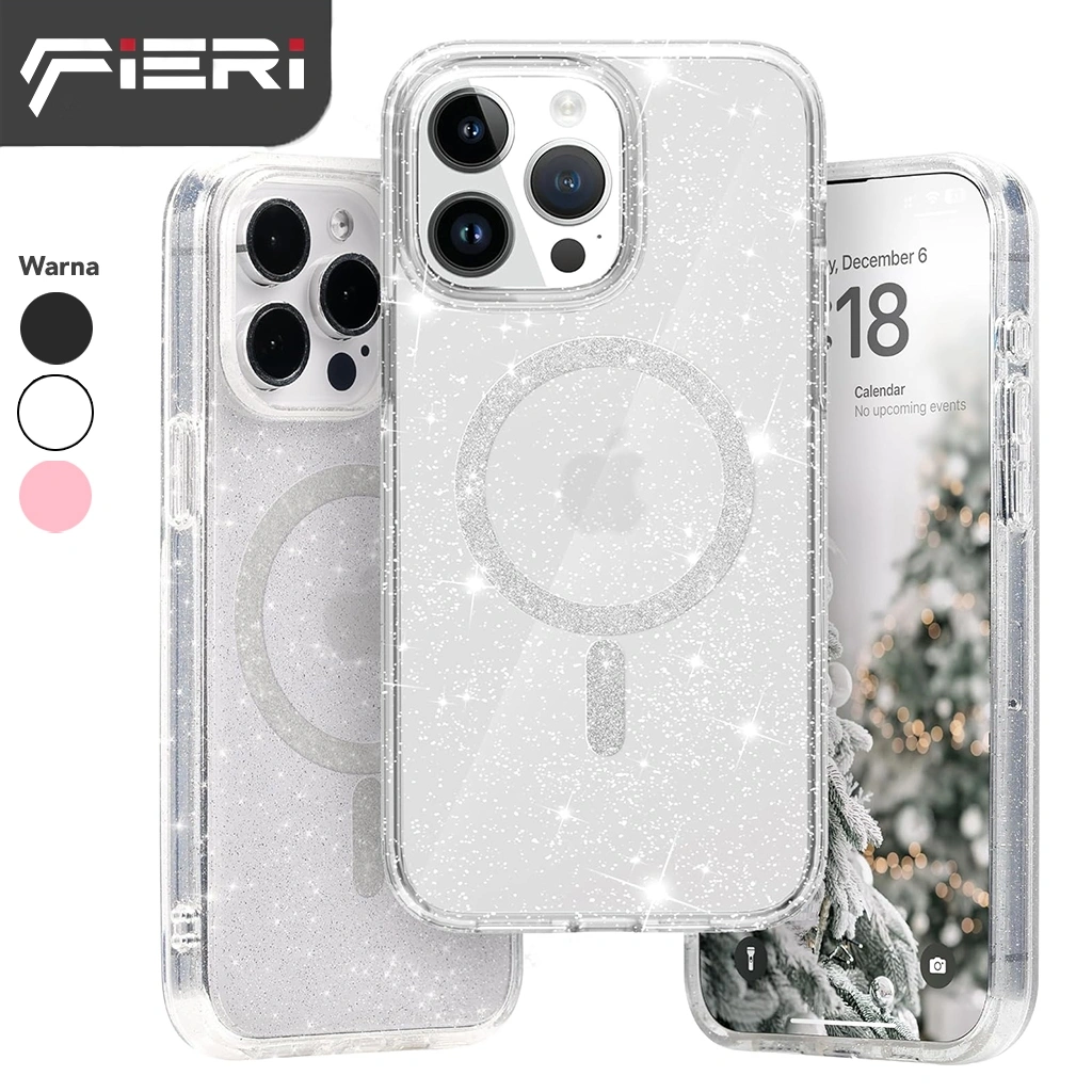 Fieri Hard Case iPhone 17 / 16 / 15 / 14 / Pro / Pro Max / Plus - Magnetik Glitter Pink Clear Black