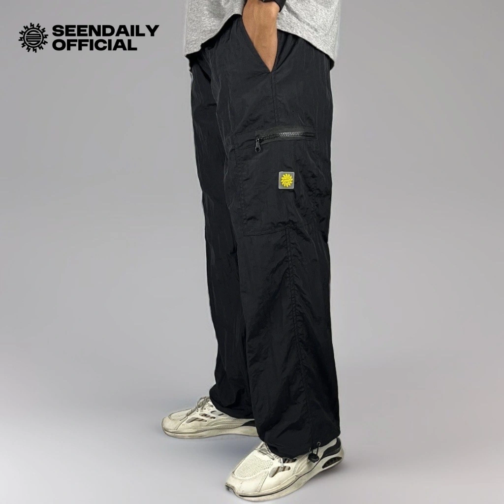 Seendaily - Celana Cargo Panjang Pria Wanita Wrinkled Polyester Storm