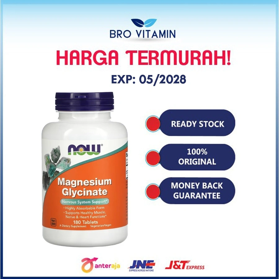 NOW Magnesium Glycinate 180 Tablets l kesehatan jantung relax tidur