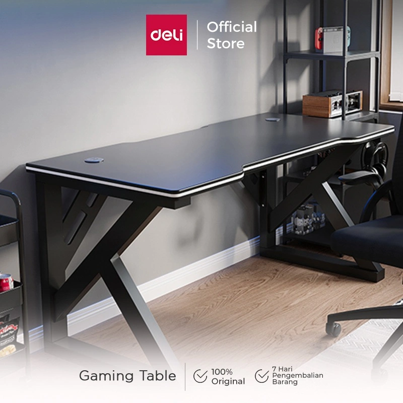 Deli Meja Gaming / Meja Komputer / Gaming Table Hitam Box Kabel E915X