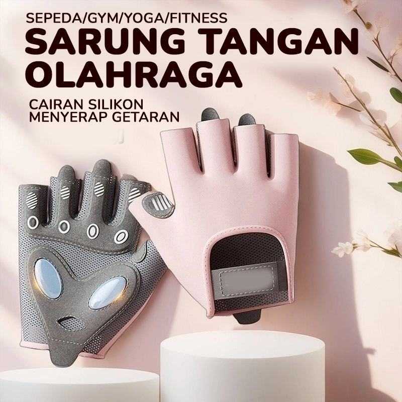 BBAK Sarung Tangan Gym Olahraga Wanita Fitness Glove Half Finger Glove Sport Angkat Beban ANTI SLIP