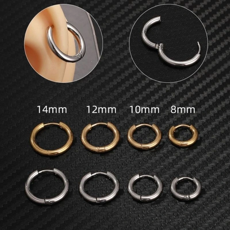 1 Pasang Anting Titanium Model Hoop//Anti Karat//Pria dan Wanita (Anting Hoop)
