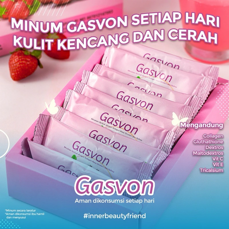 Gasvon - Collagen Drink | Minuman Kolagen Glutathione Pemutih Kulit Badan BPOM Halal 1 Box