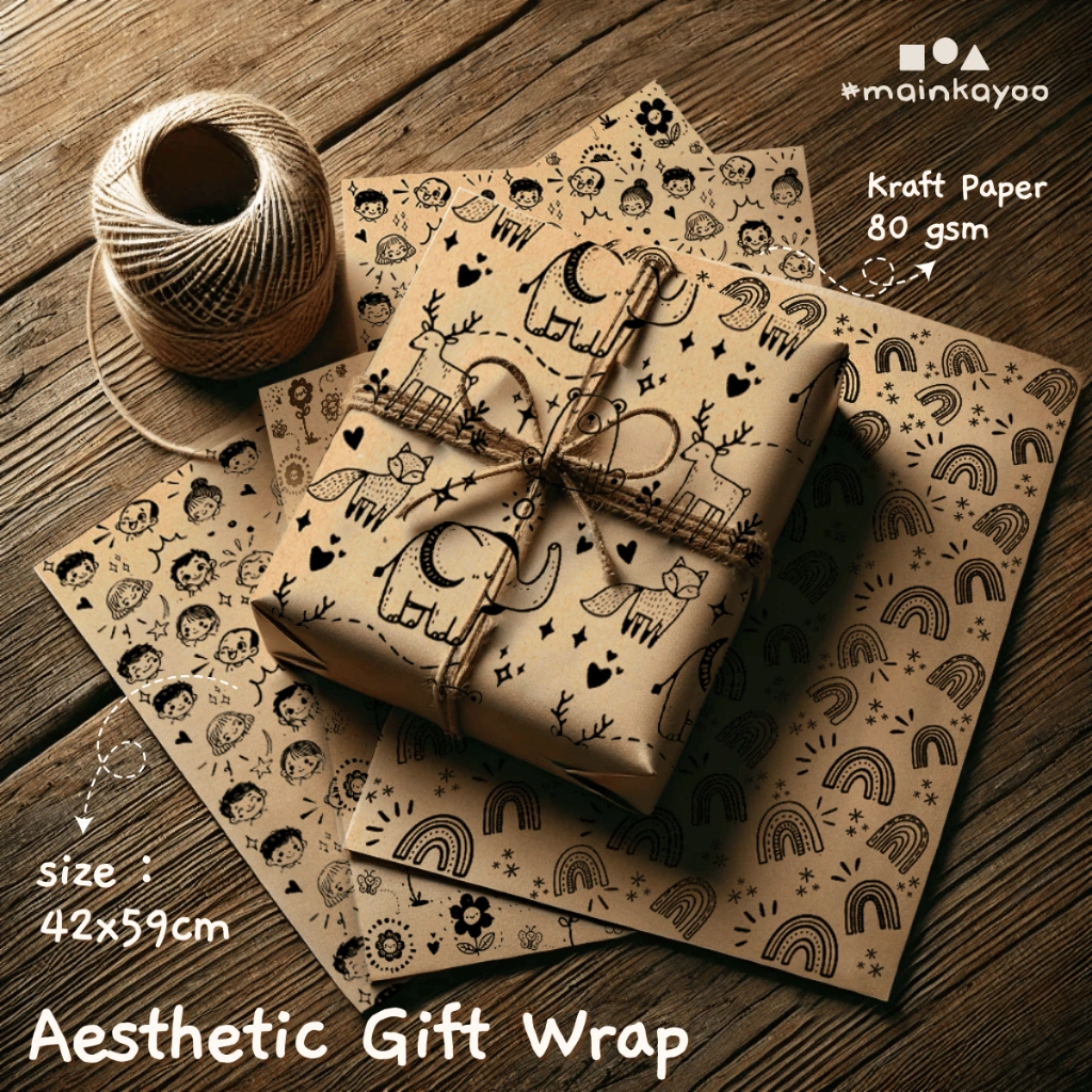 Kertas Kado Aesthetic Kraft Paper - Gift Wrap Aesthetic - Kertas Kado Motif - Kertas Samson