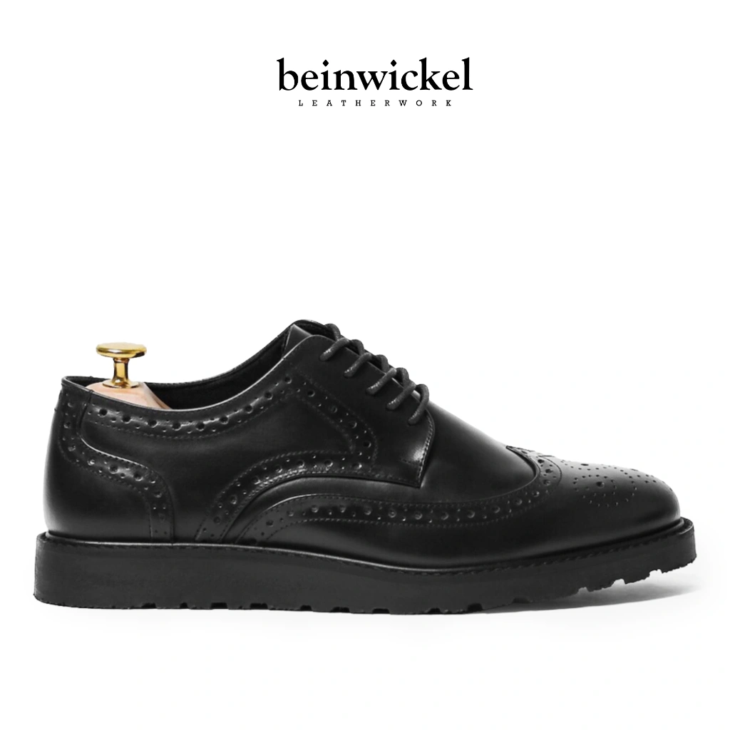 Beinwickel - Sepatu Pantofel Kulit Formal Pria | Flat Derby Wingtip Brogue Black