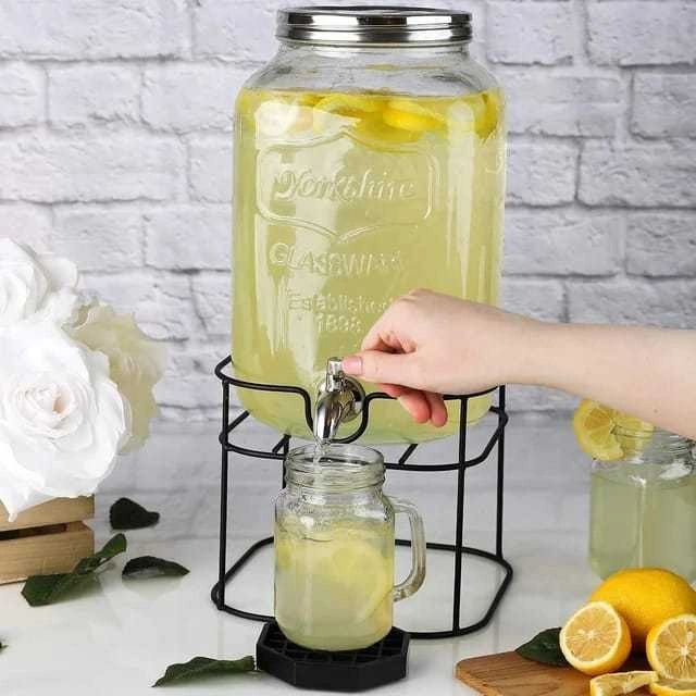 DISPENSER AIR MINUM KACA 8 LITER BEVERAGE DISPENSER GLASS PLUS PENYANGGA RAK BESI