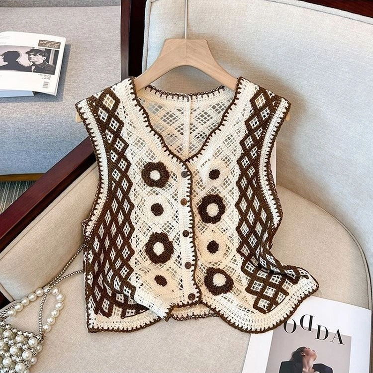 Rompi Rajut Bunga2 Vest Wanita Retro Premium