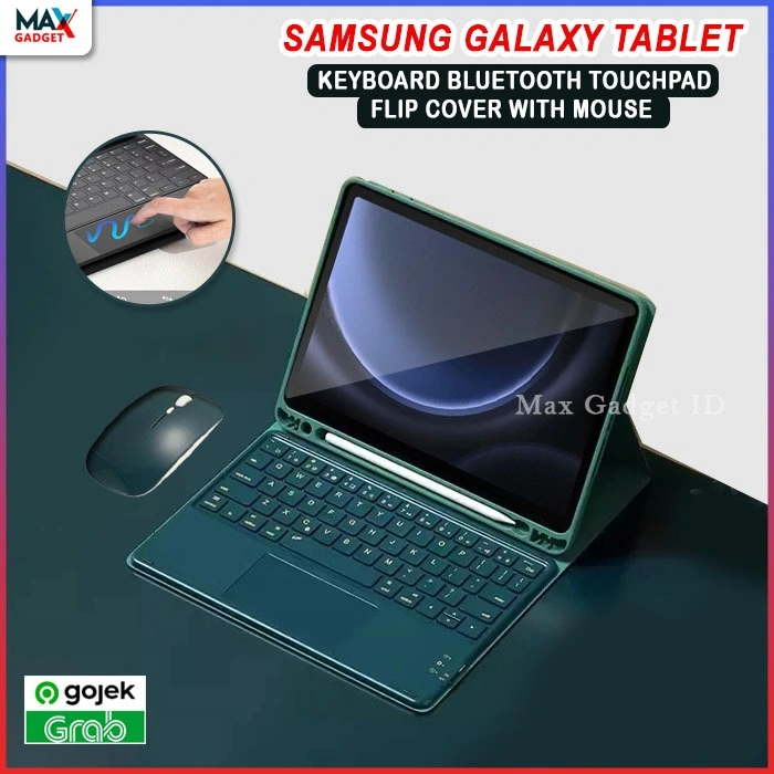 SAMSUNG Galaxy Tab S11 A9+ S9 FE 10,9 S7 S8 S9 S10 11" A7 10.4 A8 10.5 X205 S6 Lite Keyboard Bluetooth Mouse Case Slot Pen Touchpad Magnet Magnetic Warna Pastel Hitam Papan Ketik Pelindung Flipcase Tablet Flipcover Standing Bookcover Stand Wireless
