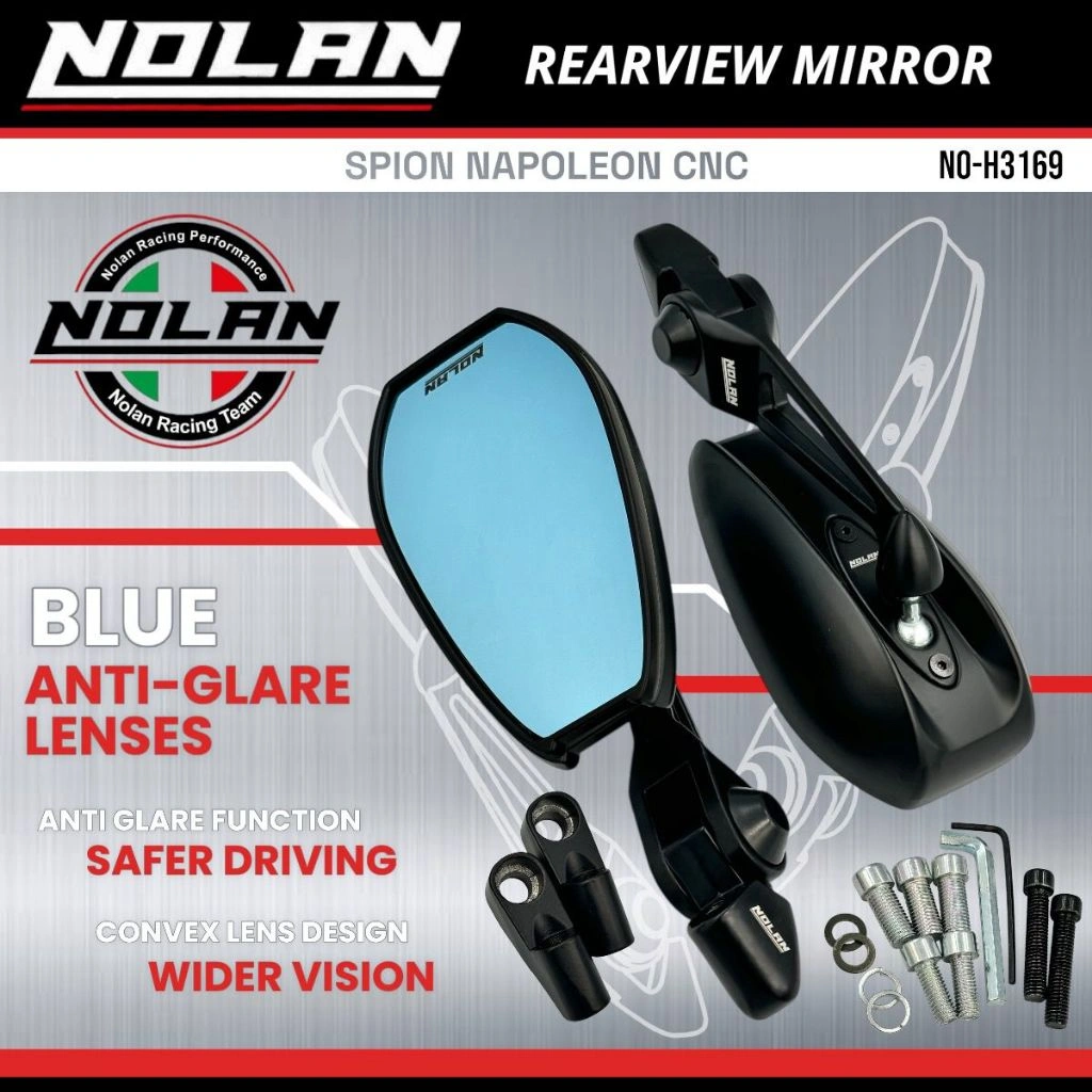 NOLAN Spion Napoleon H3169 Kaca Biru Bahan Full Aluminium Alloy Universal Motor