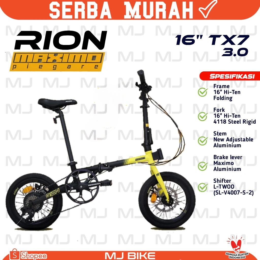 RION MAXIMO PIEGARE 16 INCH SEPEDA LIPAT BX8 3.0 / TX7 3.0 / EX9 8.0 / OIX10 8.0 / TROY 10SP