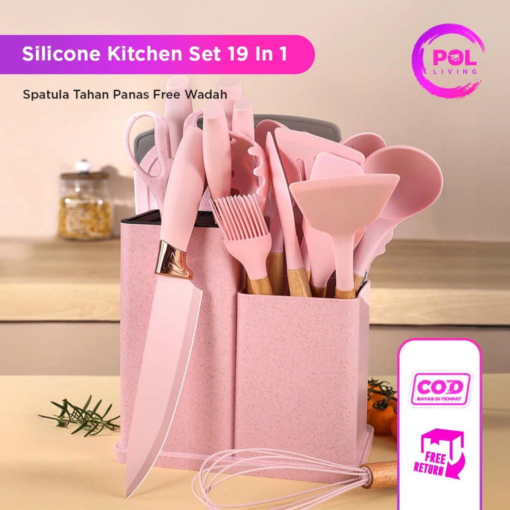 POL - Spatula Silikon Set 19pcs + Pisau Talenan