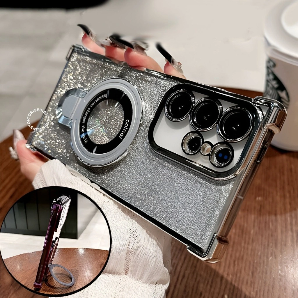 New! Case Luxury Glitter Plating Shockproof With Standable Magsafe - Softcase/ Casing Hp compatible for Samsung A34 A35 A36 A54 A55 A56 S23 S24 S25 FE Plus S25 Ultra 2 in 1 Looks with Bracket Full Cover Protection Casing Pelindung Handphone SAM16