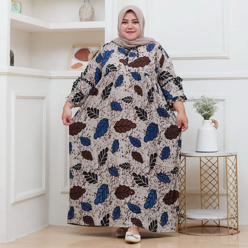 GAMIS KASUAL JUMBO RAYON LD 130 MUAT 100KG MOTIF TERBARU | MIDI DRESS RAYON JUMBO KASUAL LD130 BUSUI