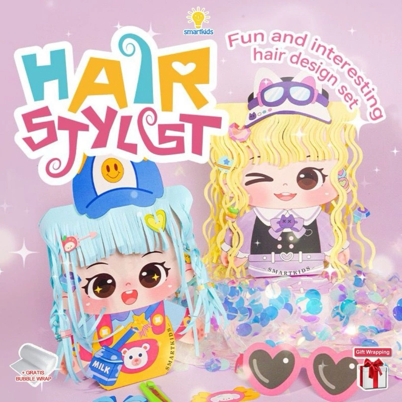 Mainan DIY Hair Stylist Jumbo Size Menghias Menata Rambut Aksesoris Stiker Kertas Anak Perempuan Makeup Fashion Salon Wajah Dressup Gunting Rias Seni Kreatif Imajinasi Edukasi Hair Art Craft Paper