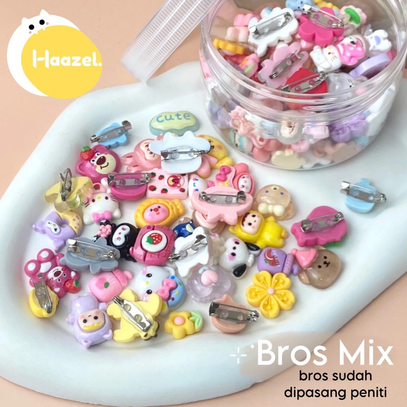 Bros / Clay Resin Polos isi 50 isi 100 GRATIS Toples / Bros peniti / Pin Sticker 3D Tuspin Brooch