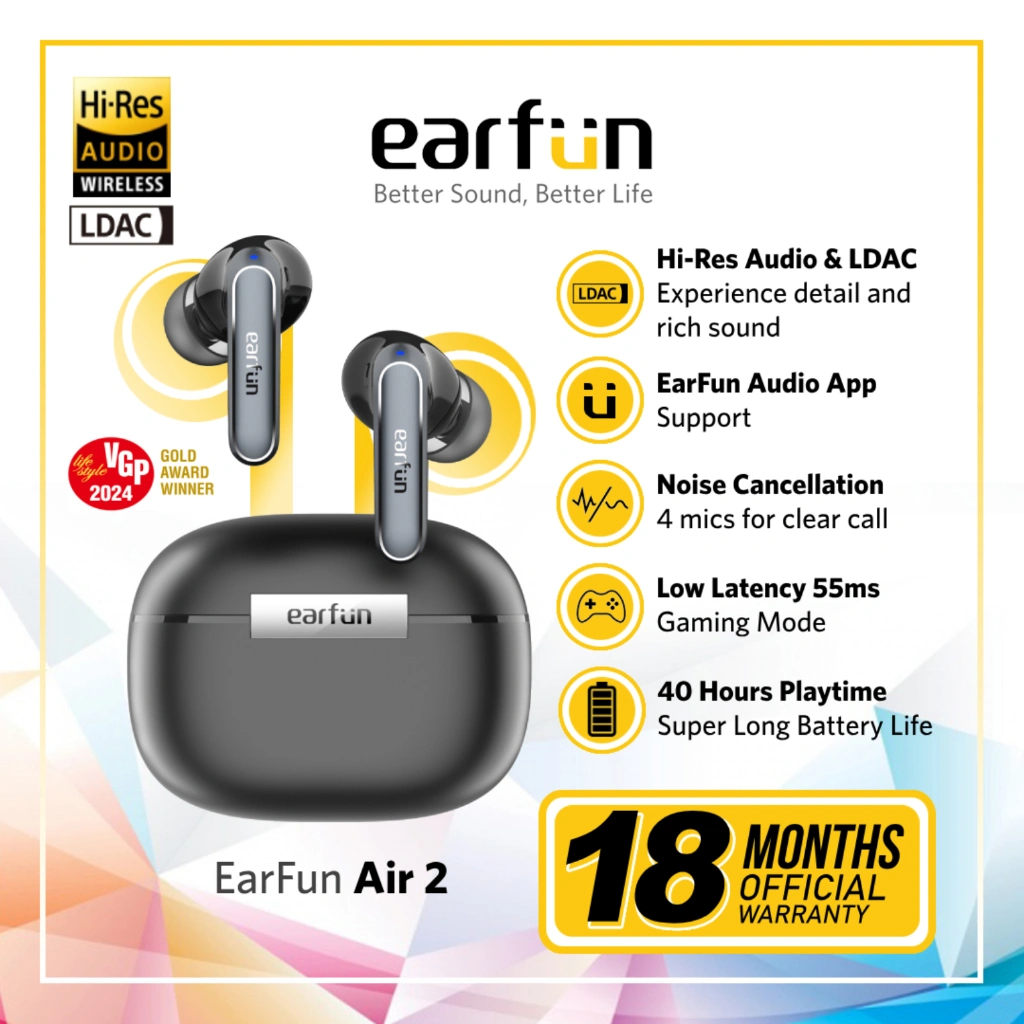 EarFun Air 2 - Black - Hi-Res LDAC budget TWS with APP Support
