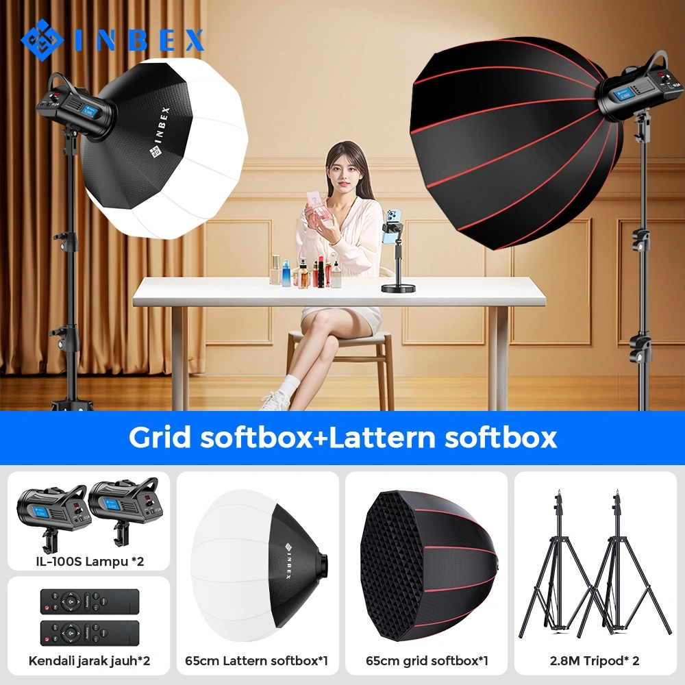 INBEX Profesional Softbox Lampu Grid Photography Livestreaming Lampu Packet with Video Light 2.8M Tripod