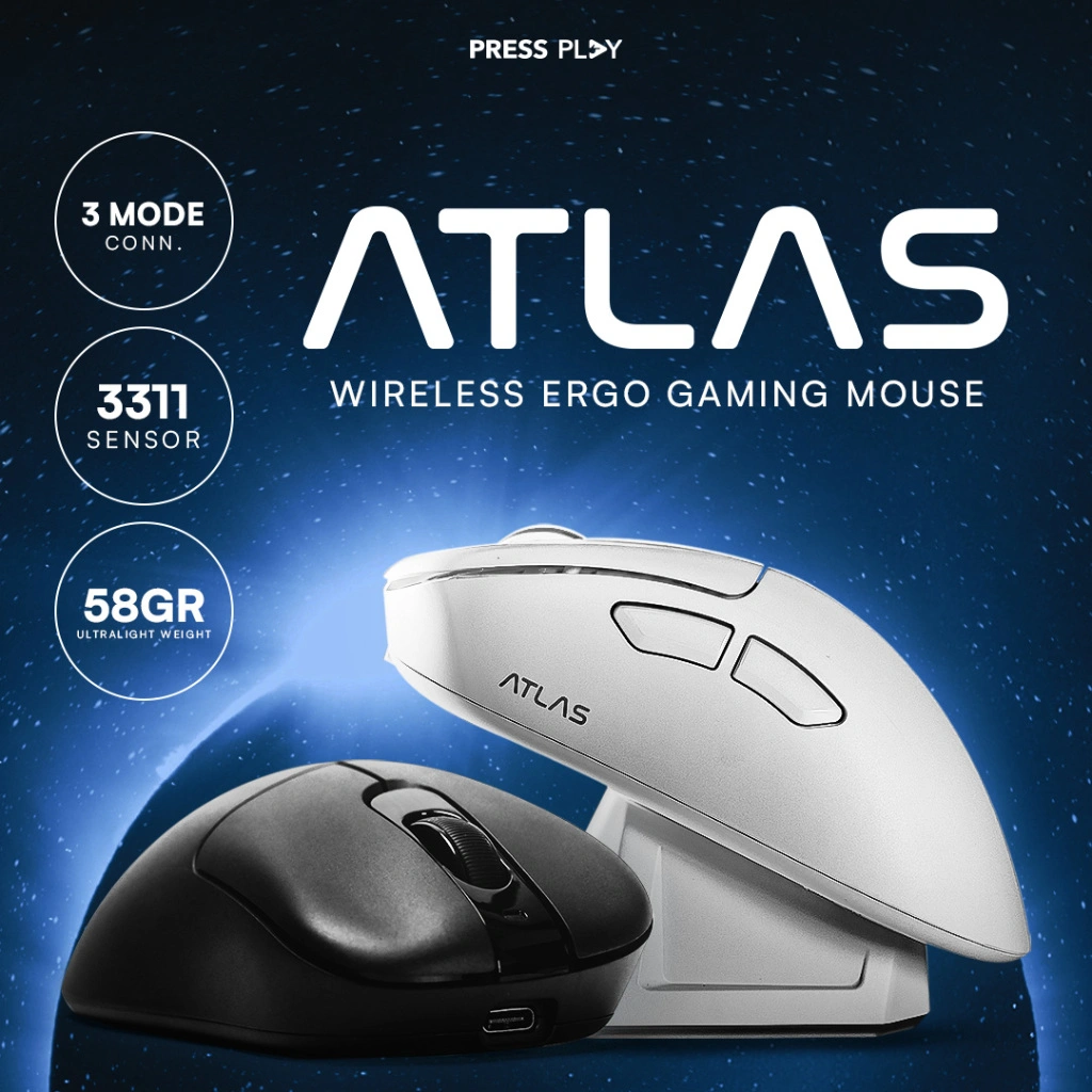 Press Play ATLAS Ergo Ultralight Wireless Gaming Mouse