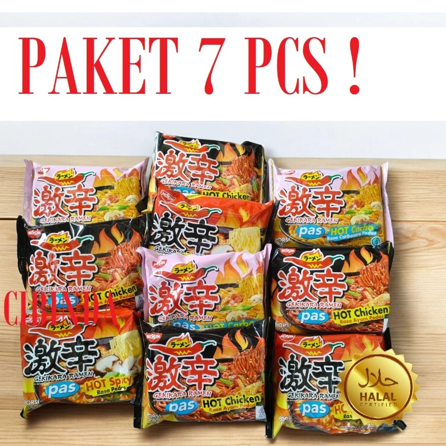 PAKET ISI 7 BUNGKUS Mie Instant Ramen Nissin Gekikara Pas HALAL Jepang HALAL PROMO MURAH MIX ALL VARIAN