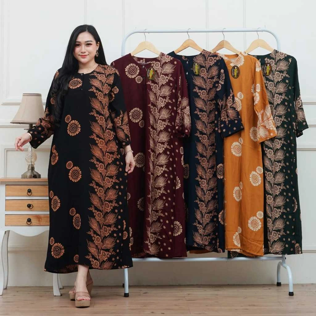 longdres daster panjang rayon premium kancing busui motif terbaru