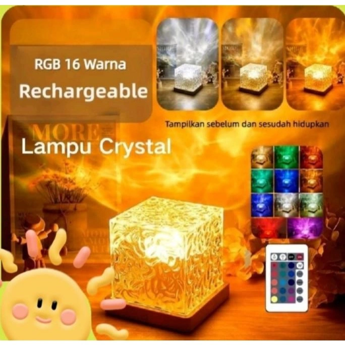 Lampu Crystal Meja 16 Warna Sentuh Adjustable RGB Lampu Lampu Tidur Romantis Lampu Hias