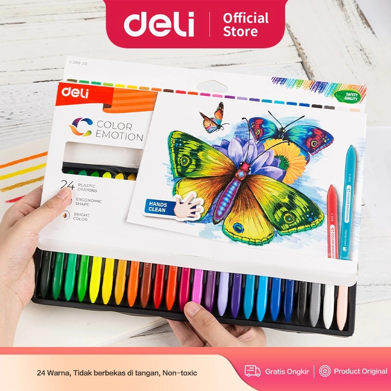 Deli Krayon Sekolah 24 Warna Cerah Bentuk segitiga ergonomis tidak beracun EC20020