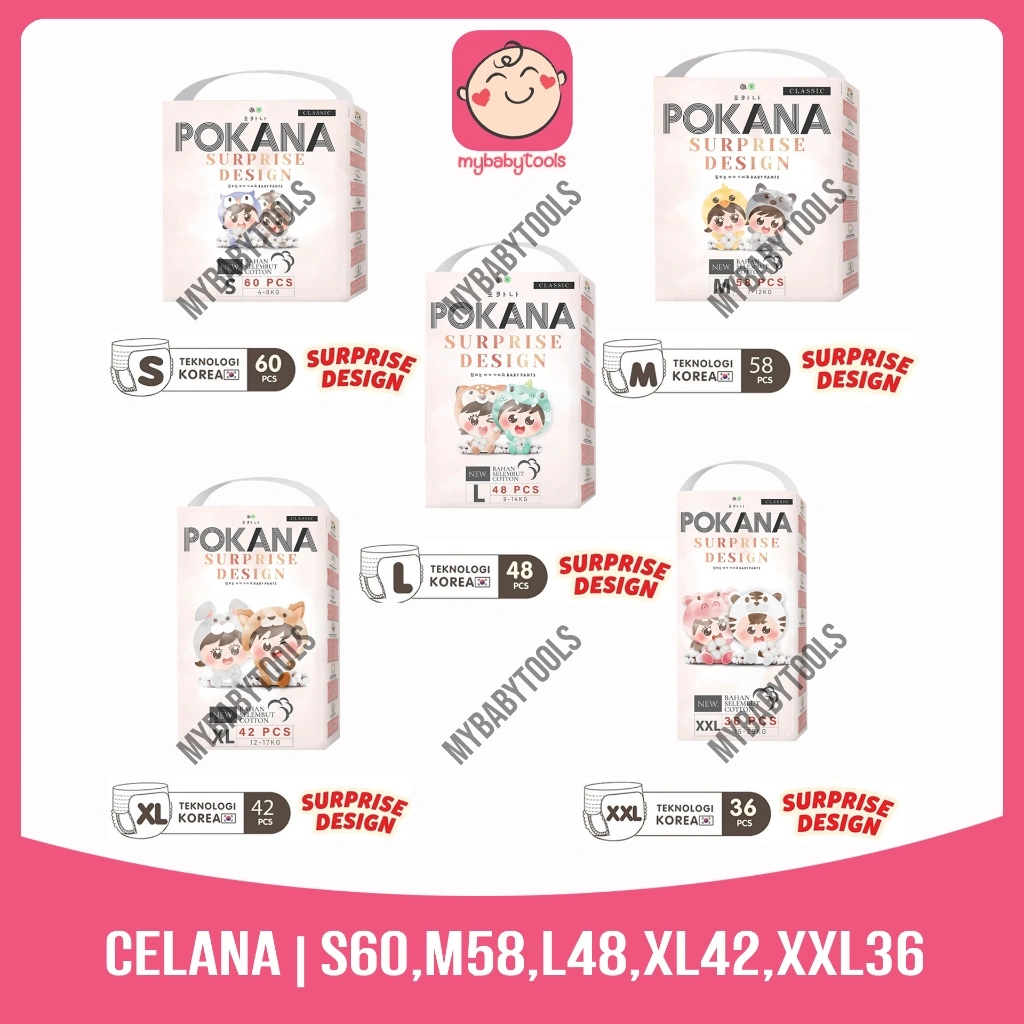 POKANA PANTS MEGA PACK POPOK CELANA S60 M58 L48 XL42 XXL36 PEREKAT NB-S26 SURPRISE DESIGN POPOK BAYI