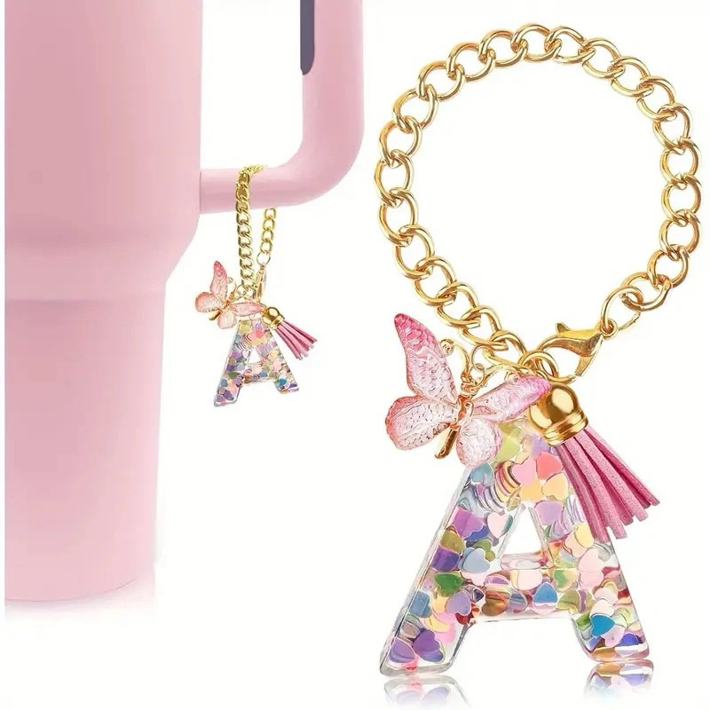 MYCOLLECTIONSID CHAIN FOR STANLEY TUMBLER CUP KEYCHAIN GANTUNGAN KUNCI TAS ALPHABET ABJAD HURUF BUTTERFLY