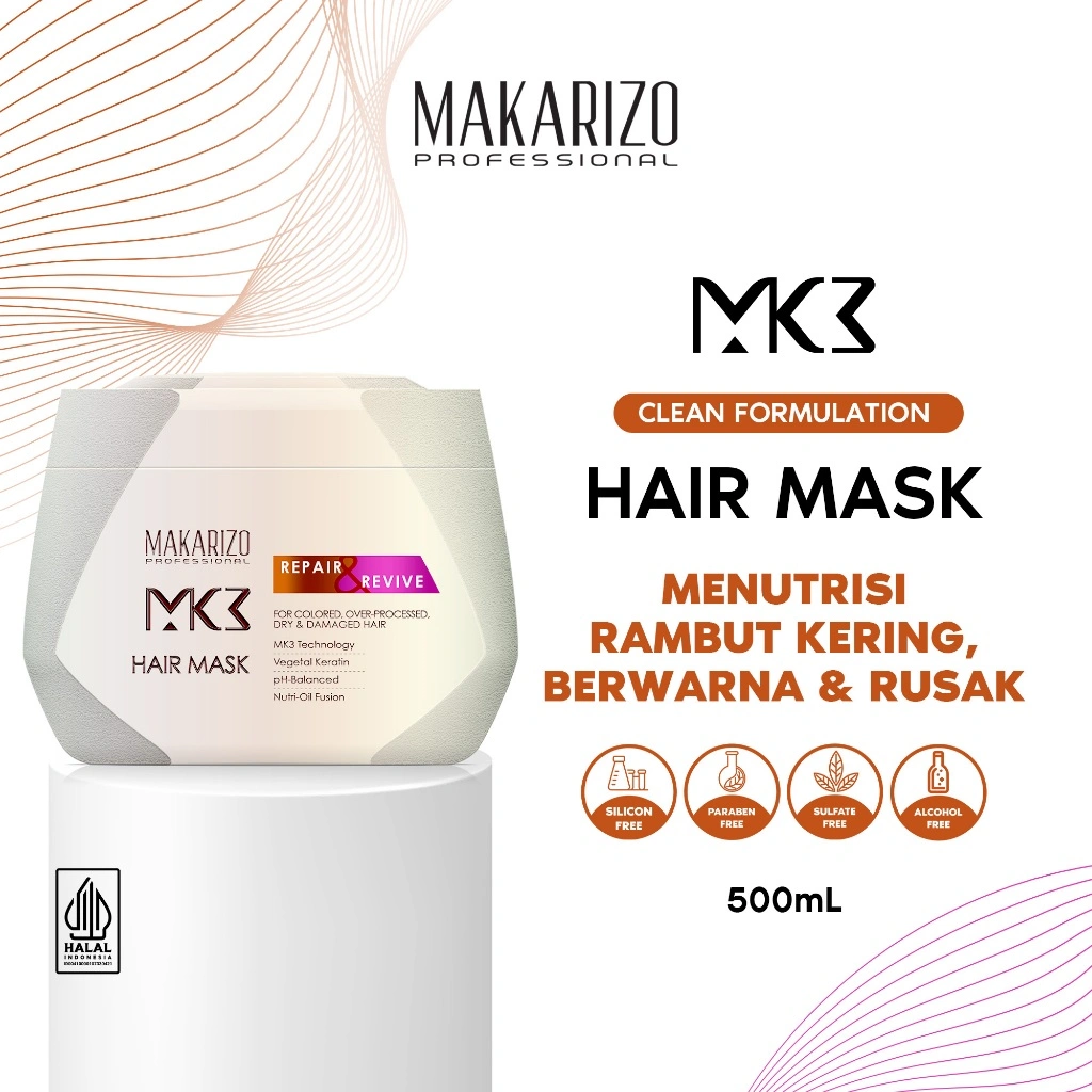Makarizo Professional MK3 Repair & Revive Hair Mask Jar 500ml - Masker Rambut Rusak dan Sulit diAtur