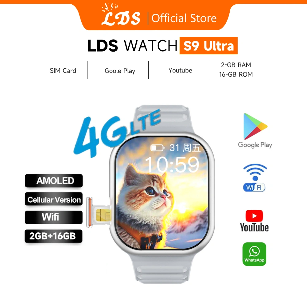 [4G Sim card] LDS Smartwatch S9 ULTRA 4G & 5G | RAM 4 / 64GB | SIM CARD | Bisa Nonton Youtube | Bisa Nonton TikTok | Wifi | PlayStore | Goole Play | Jam Tangan Wanita smartwatch pria jam tangan Couple
