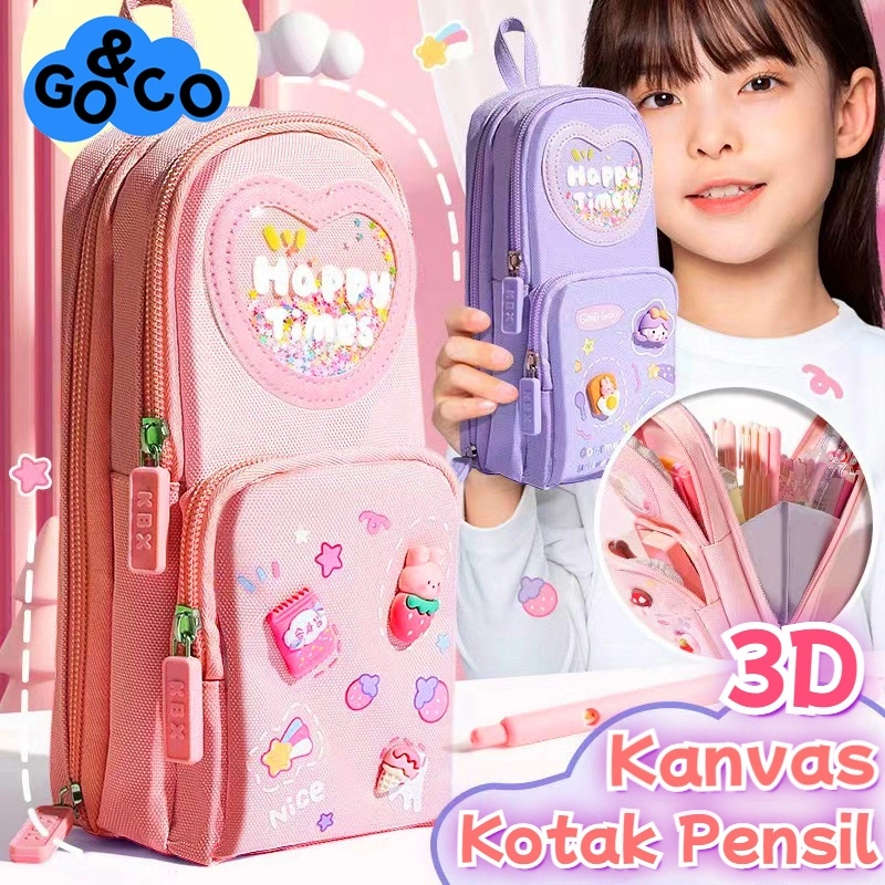 GO&CO Tempat Pensil Kotak 3D Anak Perempuan Lucu Kotak Pensil Anak Sekolah Kapasitas Besar
