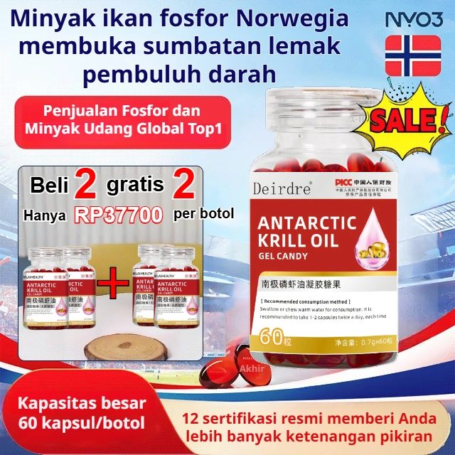 [Beli 1 gratis 1]ORIGINA-Minyak Krill Antartika (60 Kapsul) Kapsul Astaxanthin Kapsul Astaxanthin untuk Peningkatan Kardiovaskular Omega 3 Krill Oil Krill Oil Antartica Kapsul Minyak Ikan Sehat Alami Kapsul Suplemen Makanan Minyak Krill Kesehatan