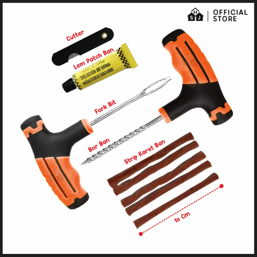 Alat Tambal Ban Set 9pcs Tubles Tubeless Tembel Ban Bocor Motor Mobil Gagang Plastik