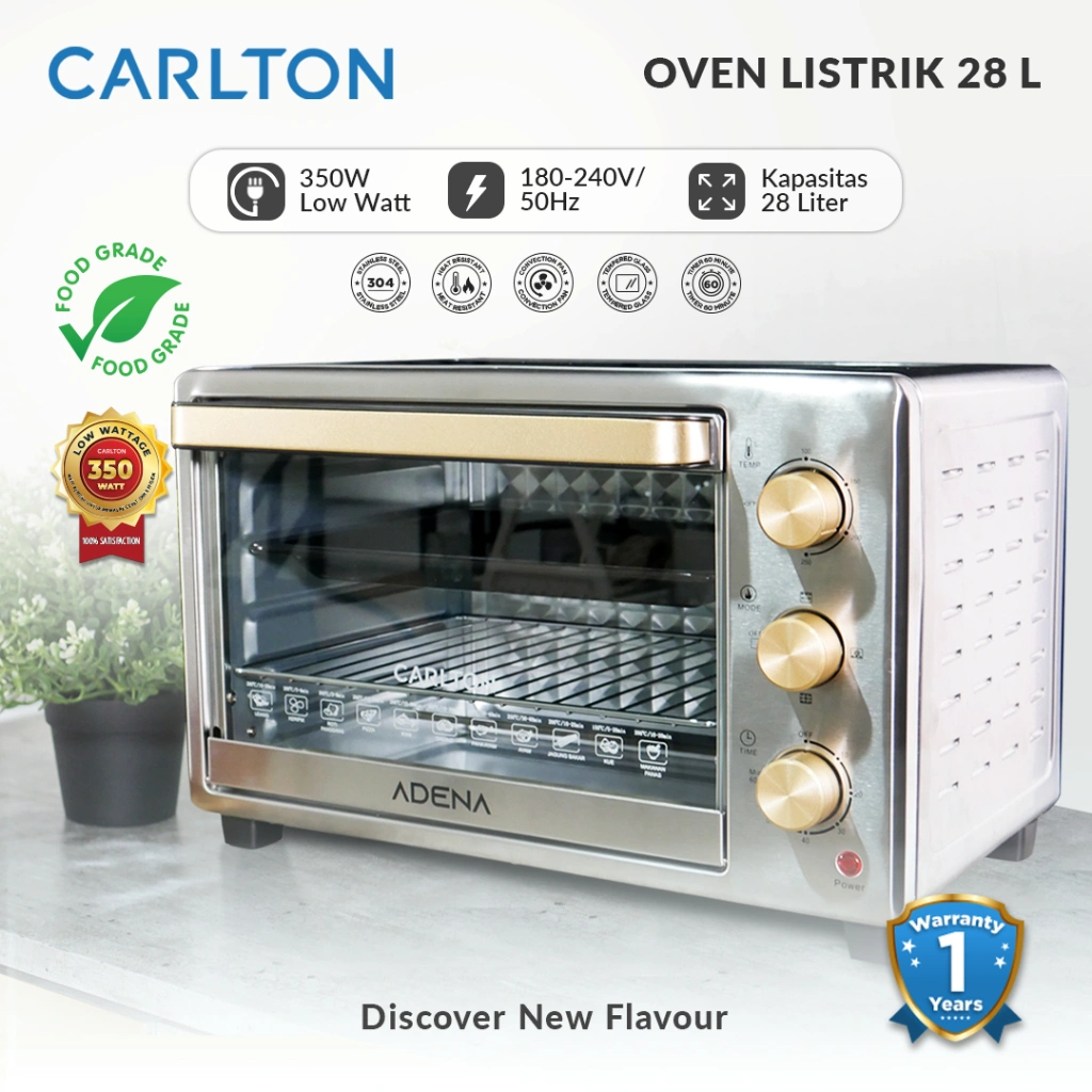 CARLTON Oven Listrik ADENA 28 Liter Dilengkapi Kipas & Api Atas Bawah