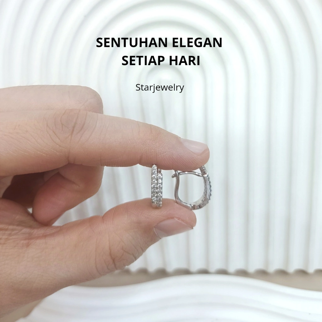 Anting Rhodium Wanita Tahan Karat dan Anti Alergi Hypoallergenic Desain Minimalis by Starjewelry/Anting A025