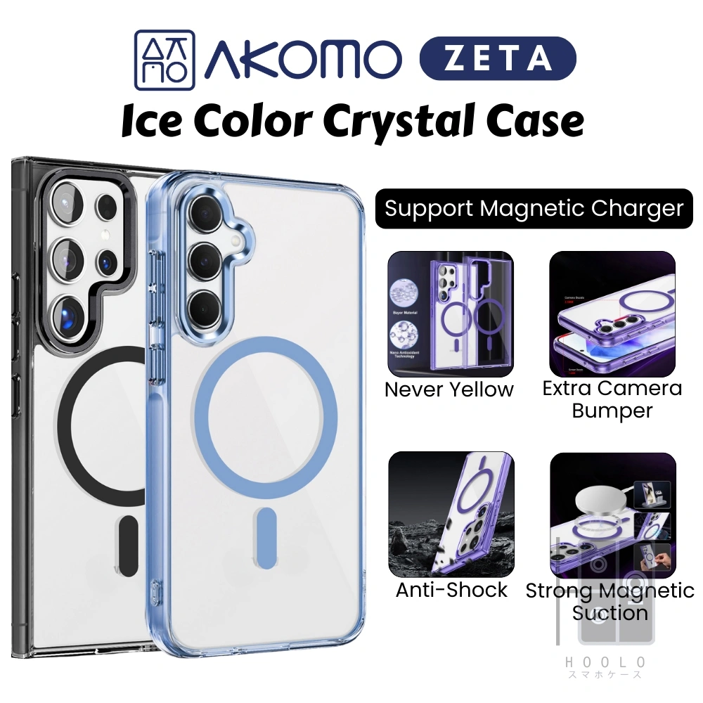AKOMO ZETA Hard Soft Case For Samsung Galaxy S25 Ultra Edge Plus FE S24 S23 S22 A17 A56 A36 A26 A16 A55 A35 A15 5G 4G Magsafe Ice Color Plating Clear Back Cover Casing Magnetic Anti Yellow S25Ultra S25Edge S25FE S25Plus S24Ultra S24FE S23Ultra S23FE