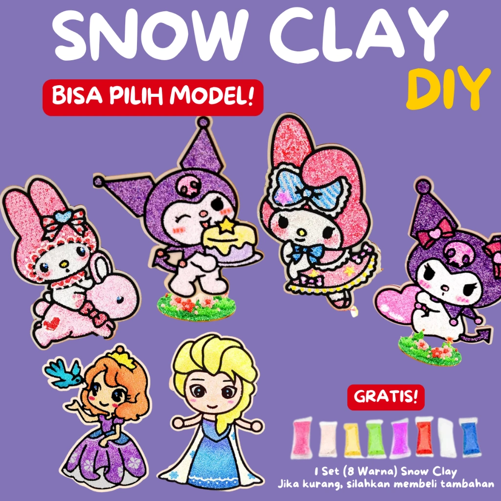 DIY Snow Clay Mainan Mewarnai / Mainan Prakarya Tempelan Gel Styrofoam / DIY Snow Clay Art Melody Kuromi Frozen