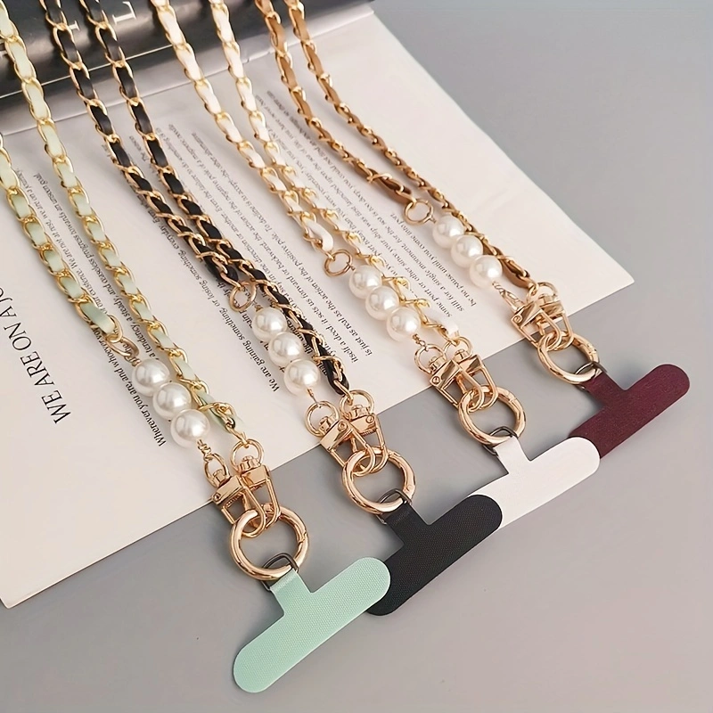 Tali Gantungan Handphone Tali Lanyard Selempang Hp Gantungan Hape Rantai Kulit Premium Hias Mutiara Mewah Cantik Banyak Warna Fashion Korea Tali Selempang yang Dapat Disesuaikan untuk Wanita - Tali Selempang Panjang Universal Rantai Penjemput Mutiara