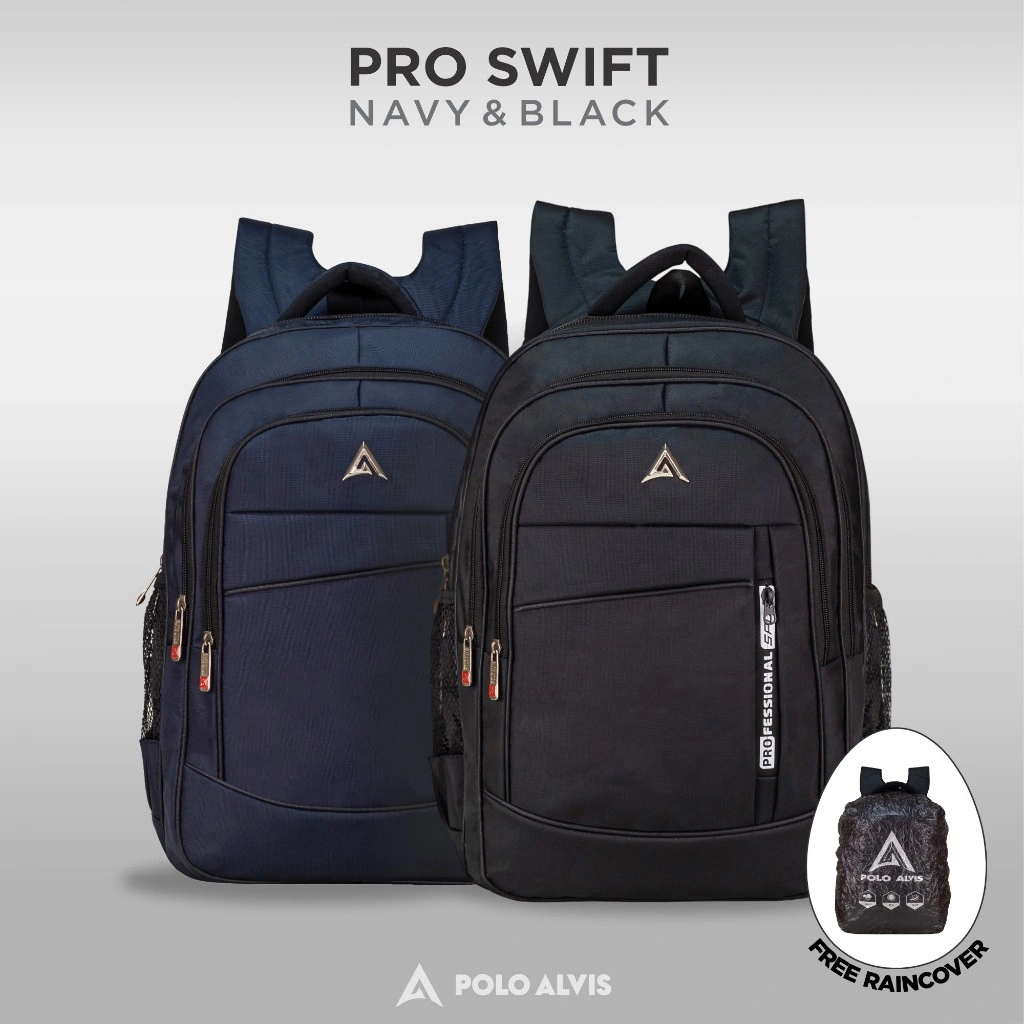 POLO ALVIS - Pro Swift Tas Laptop Sekolah SMP SMA Kuliah Kerja kantor Bahan Nylon Tebal + Rain Cover
