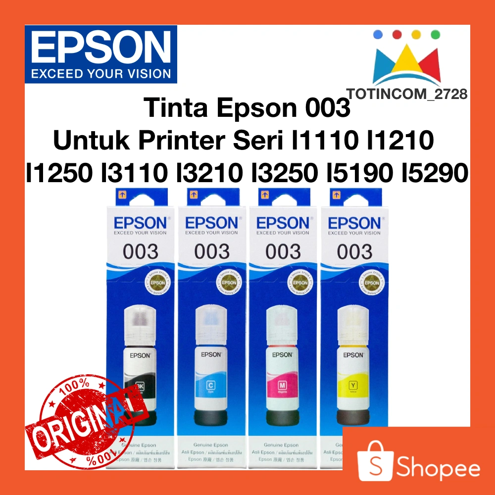 Tinta EPSON 003 Original untuk Printer seri L3210 L1210 L3250 L3150 L1110 L5100 L3110 volume 65ml