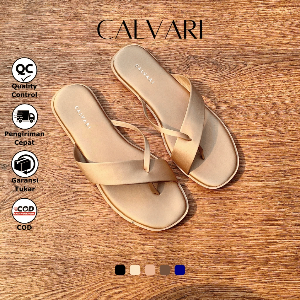 CALVARI - CALINA Sandal Wanita Korea Teplek Casual Kekinian Size 36 - 40 Sendal Flat Cewek Kasual