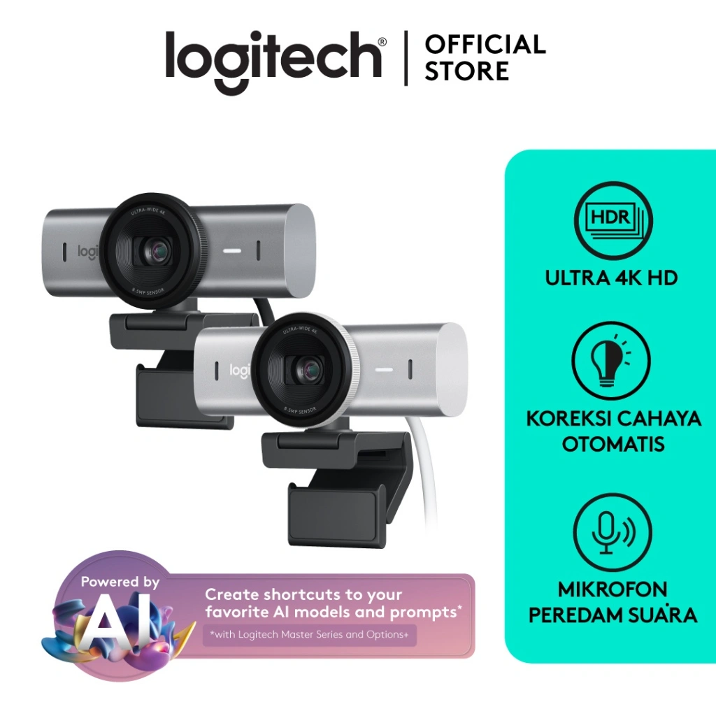 Logitech MX Brio Webcam Streaming & Kolaborasi dilengkapi dengan Ultra HD 4K, 1080p pada 60 FPS, Mikrofon Noise Reduction Ganda dan Show Mode