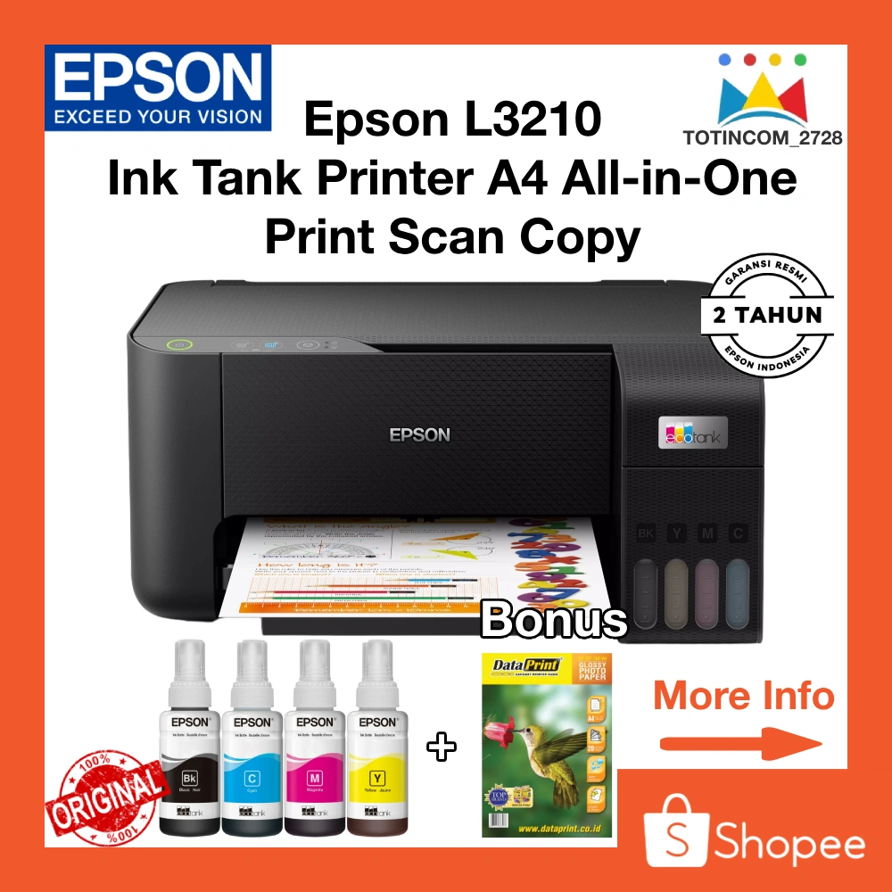 Epson L3211 Printer F4 L3211 L3210 dengan Scanner A4 bisa Fotokopi Tinta 4 buah Original Garansi Resmi